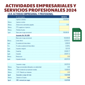 Calculo excel regimen de actividades empresariales 2024
