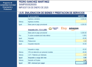 Régimen de plataformas digitales (pago provisional excel