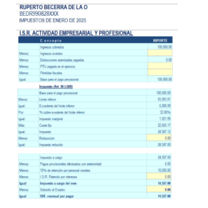 Calculo ISR EMPRESARIAL PROFESIONAL 2025