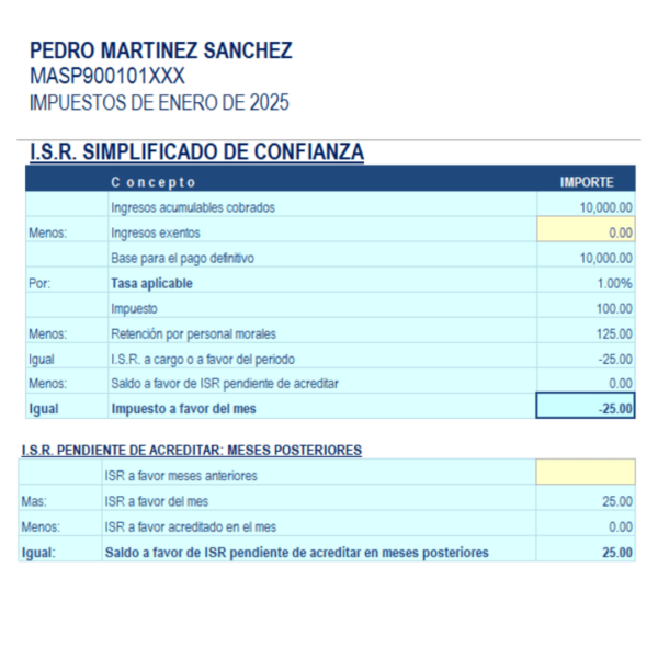 CALCULO ISR RESICO 2025 EXCEL