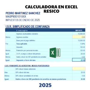 CALCULO ISR RESICO 2025 EXCEL