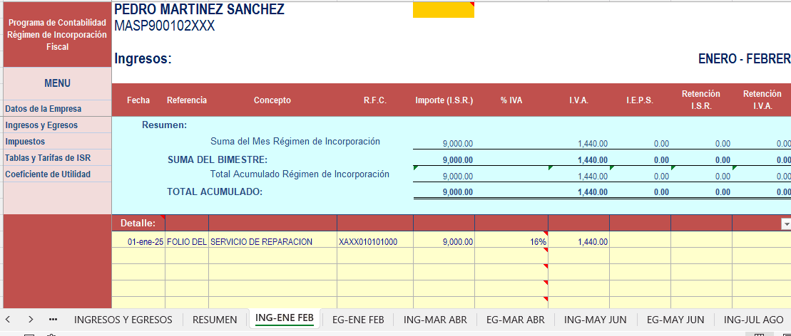 Calculadora en Excel Régimen de Incorporación Fiscal 2025 - El Conta Trejo