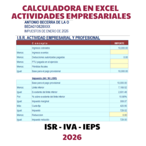 Excel Régimen de Actividades Empresariales y Profesionales 2026