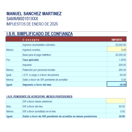 CALCULO ISR RESICO 2026 EXCEL