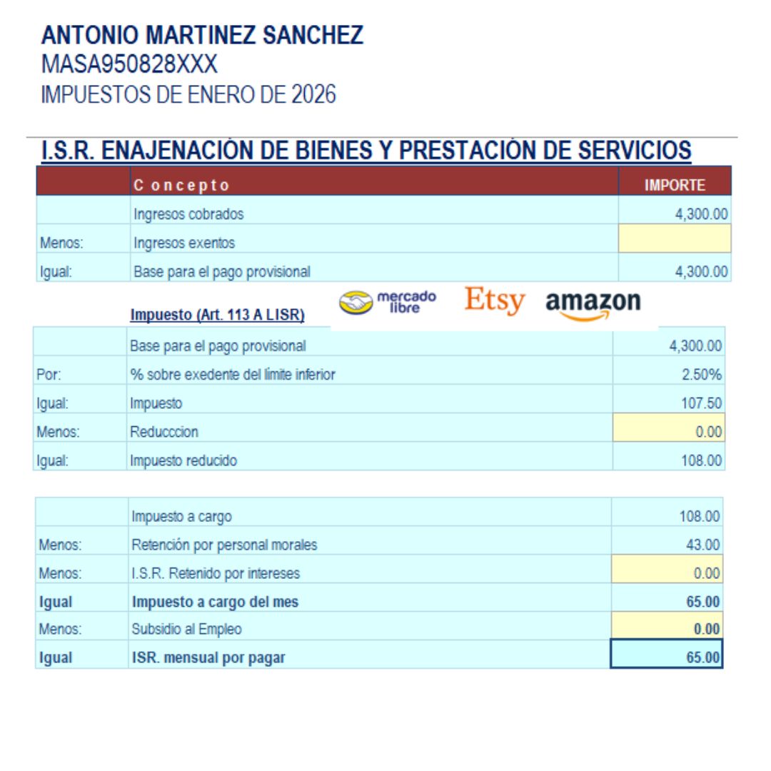 ISR en excel plataformas digitales 2026