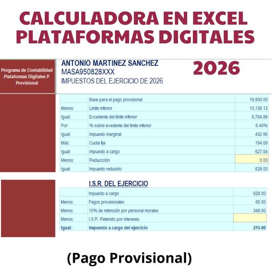 Calculadora Excel de Plataformas Digitales 2026 PF